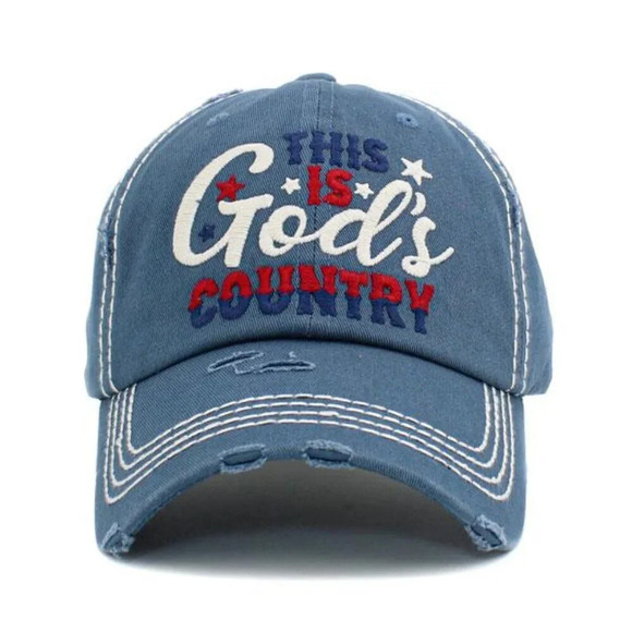 Womens This is God's Country Vintage Ballcap Baseball Cap Hat Distressed Blue - Picture 1 of 3